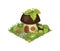 Isometric Cartoon Fantasy Mushroom Village House Decorated with Leaves - Elements for Tileset Map