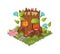 Isometric Cartoon Fantasy Tree Stump Village House Decorated with Flowers - Elements for Tileset Map