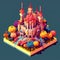 isometric castle on the background of the autumn forest. 3d