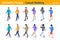 Isometric Casual People flat vector collection. Man walking, talking or looking on Mobile phone, back and front poses