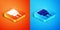 Isometric Charger icon isolated on orange and blue background. Vector