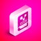 Isometric Chemistry book icon isolated on pink background. Silver square button. Vector