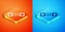 Isometric Chest expander icon isolated on orange and blue background. Vector