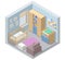 Isometric Child Room with modern furniture. The idea for interior decor. Kid`s room for a newborn baby.