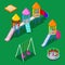 Isometric Children Playground Elements - Sweengs, Carousel, Slide and Sandbox
