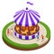 Isometric Childrens carousel with horses . Vector illustration. Colorful children s carousel.