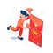Isometric Chinese Woman Celebrating with Red Envelope