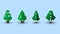 Isometric Christmas trees set. Snow on green tree. Cone and pyramid shaped trees collection isolated on blue background