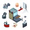 Isometric cinema vector concept. Film production 3D illustration