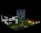 Isometric city landscape in retro voxel style