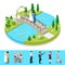 Isometric City Park Composition with Wedding Couple. Outdoor Activity