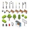 Isometric city street outdoor objects vector set