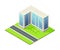 Isometric Cityscape with Apartment Block or Multistory Structure on Green Lawn Vector Illustration