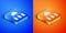 Isometric Cloud or online library icon isolated on blue and orange background. Internet education or distance training