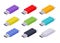 Isometric colored USB flash-drives in a shape of