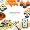 Isometric Colorful Japanese Food Concept