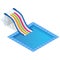 Isometric colourful water slide with pool, aquapark equipment, set for design. Swimming pool and water slides Vector