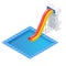 Isometric colourful water slide and tubes with pool, aquapark equipment, set for design. Swimming pool and water slides