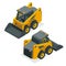 Isometric Compact Excavators. Orange wheel Steer Loader isolated on a white background