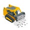 Isometric Compact Excavators. Yellow Skid Steer Loader.