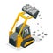 Isometric Compact Excavators. Yellow Skid Steer Loader.