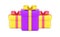 Isometric composition three wrapped festive gift boxes decorated by bow ribbon for holiday