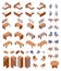 Isometric concept furniture large collection good for hotel room or guest house number. Vector wooden set with beds, chairs and