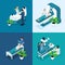 Isometric concept Hospital, Medical MRI Scan, Operating Room with Doctors, Fluorography Process, Surgeon Office
