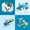 Isometric concept Hospital, Medical MRI Scan, Operating Room with Doctors, Fluorography Process, Surgeon Office, private Clinic