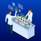 Isometric concept of laboratory exploring new methods of plant breeding and agricultural genetics. Plants growing in the