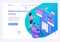 Isometric concept young people are engaged in Testing the Mobile application, the work of the program. Template landing page for