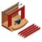 Isometric concert stage and black grand piano at spot light. Podium concert stage. Performance show entertainment, scene