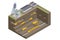 Isometric construction underground and open pit mining quarry. Factories or industrial plants, heavy industry. Equipment