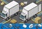 Isometric container refrigerator truck in front view