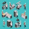 Isometric Cooking Process Elements Set