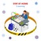 Isometric Corona virus - staying and working at home. Online education. The concept of learning. Getting an education.