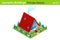 Isometric Cottage Private House with backyard garden Building flat vector collection