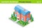 Isometric Cottage Private House with backyard garden Building flat vector collection