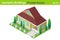 Isometric Cottage Private House with backyard garden Building flat vector collection