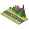 Isometric countryside. Summer road. Family cycling on countryside summer sunny road or highway. Mother, father, son and