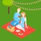 Isometric couple outside on romantic date