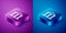 Isometric Courthouse building icon isolated on blue and purple background. Building bank or museum. Square button