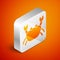 Isometric Crab icon isolated on orange background. Silver square button. Vector.