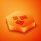 Isometric Cracker biscuit icon isolated on orange background. Sweet cookie. Orange hexagon button. Vector Illustration
