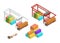 Isometric crane with container and truck