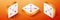 Isometric Crossed arrows icon isolated on orange background. Orange square button. Vector