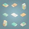 Isometric cute turquoise and beige books