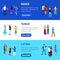 Isometric Dancing People Banner Horizontal Set. Vector