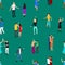 Isometric Dancing People Characters Seamless Pattern Background. Vector