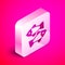 Isometric Dead fish icon isolated on pink background. Silver square button. Vector